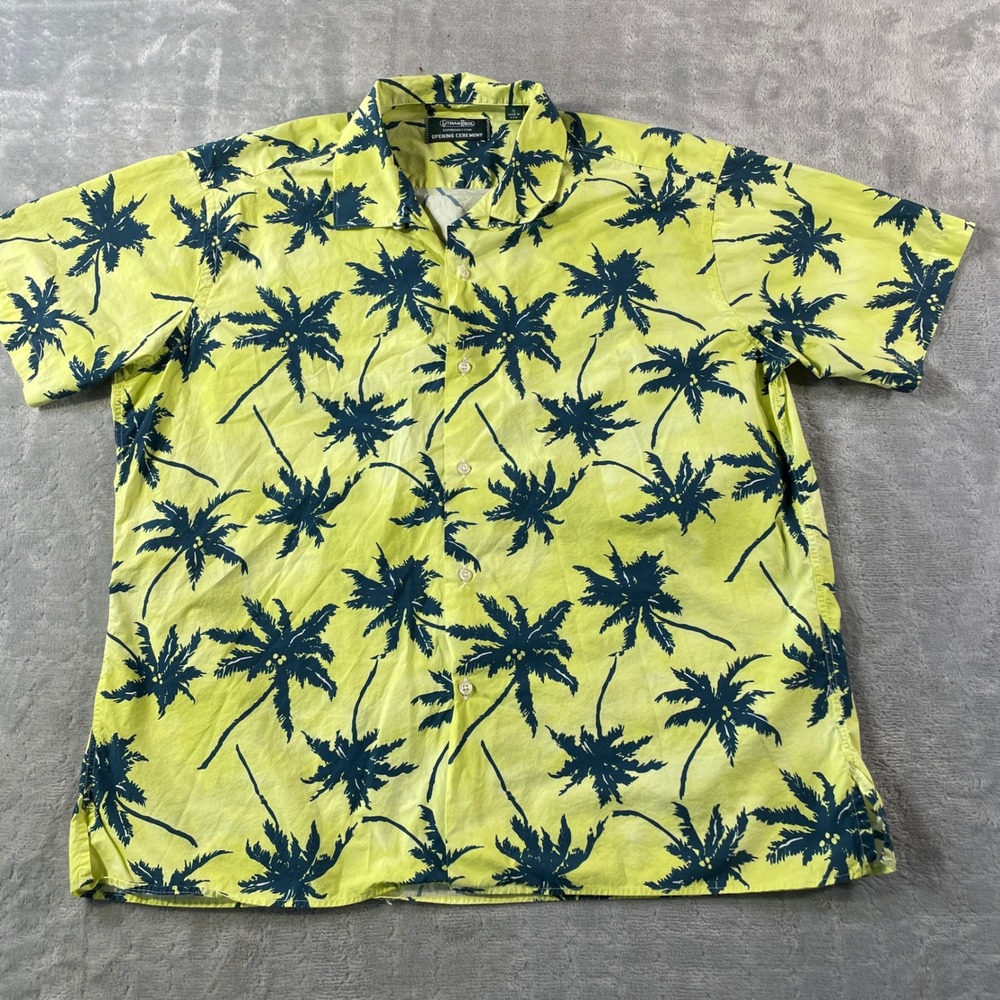 Gitman Bros Opening Ceremony Shirt‎ Mens XL Yellow Palm Tree Hawaiian Coastal